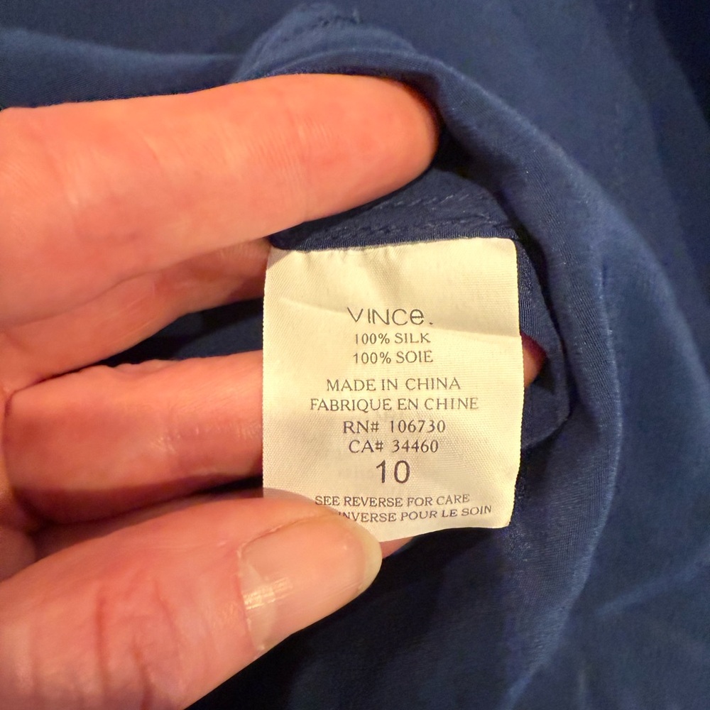 Vince Deep Blue Women's Silk Blouse Size 10 - Picture 6 of 6